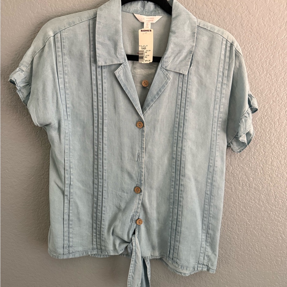 LC Lauren Conrad Light Blue Denim Blouse